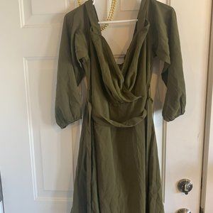 Green off the shoulder dress, size 18
